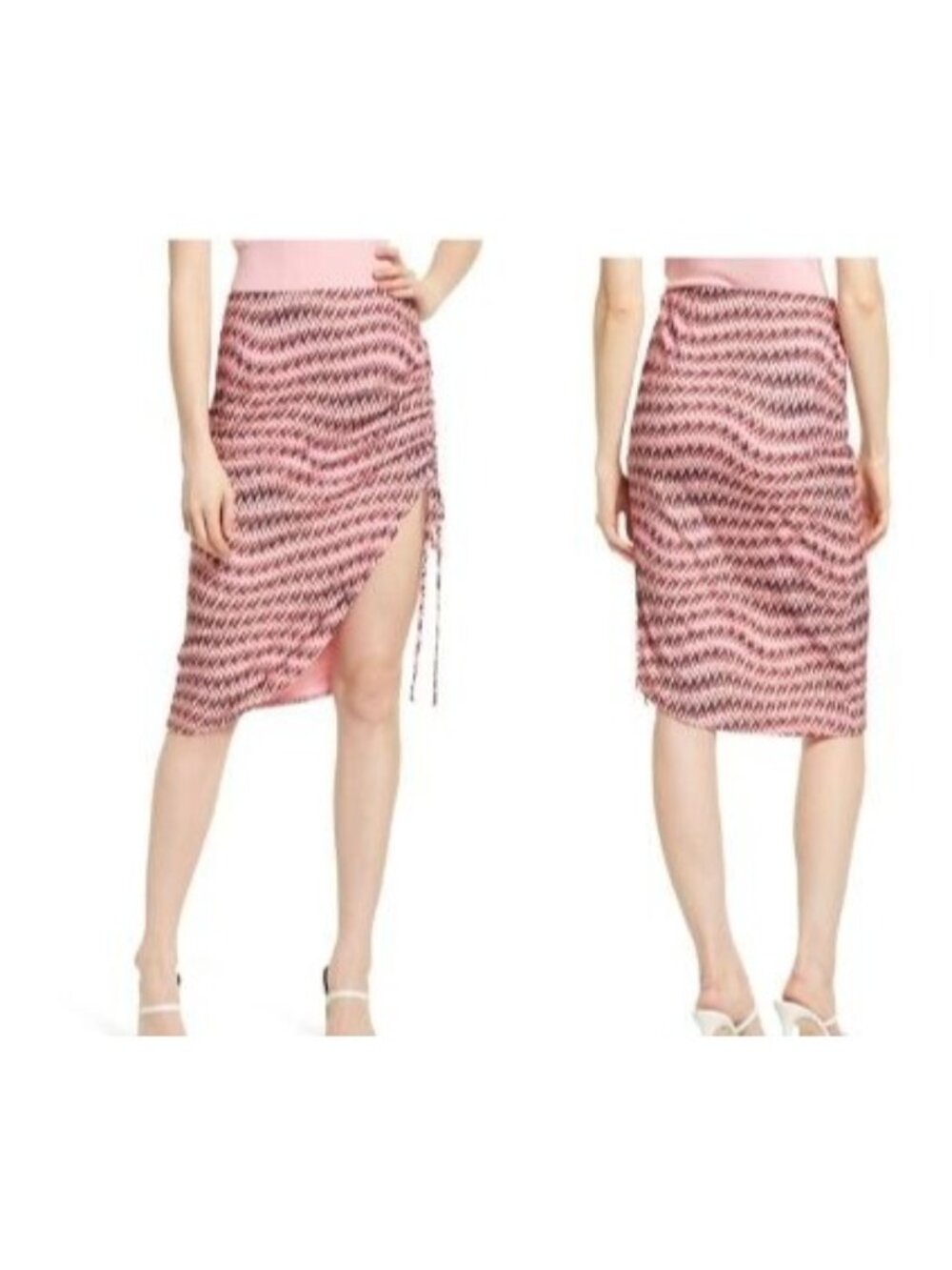 Open Edit Geo Print Side Ruched Skirt In Pink Peony Wave Geo